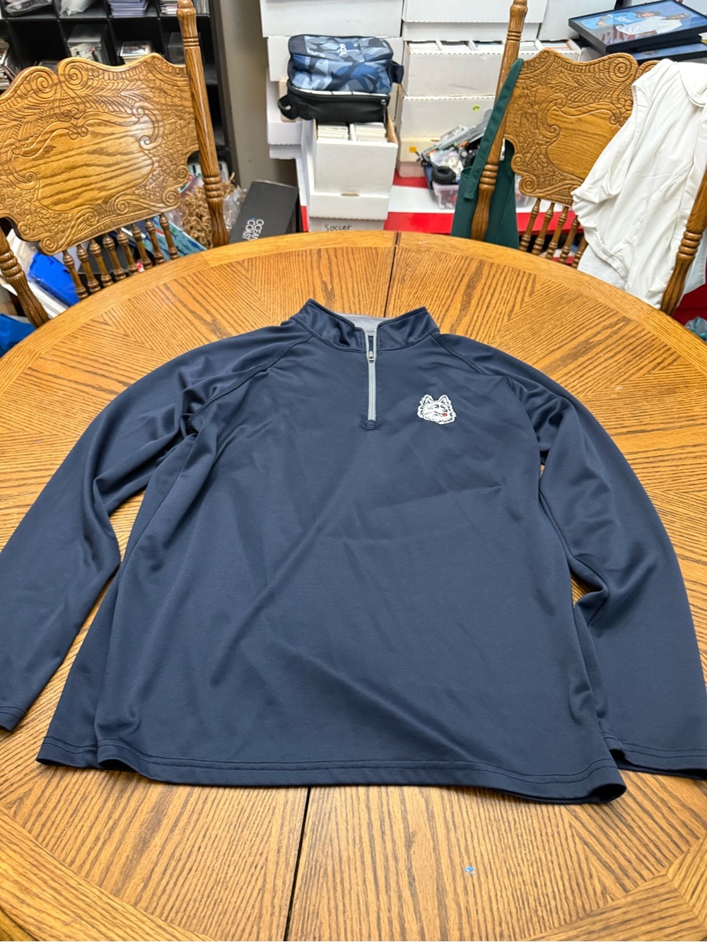 Colosseum UCONN Navy Quarter-Zip Pullover with Huskie Logo